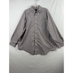Brooks Brother Polo Shirt Men 2XL Brown Gingham Excellent Non-Iron Supima Cotton